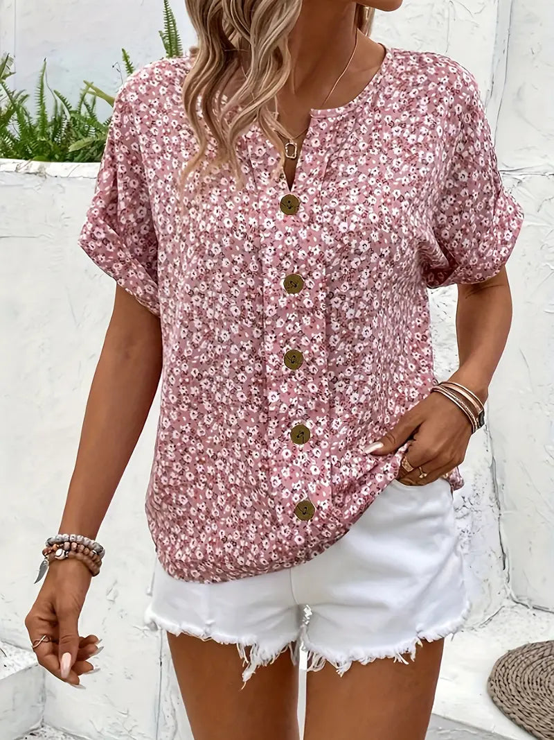 Selestia - Blusa floreale con bottoni