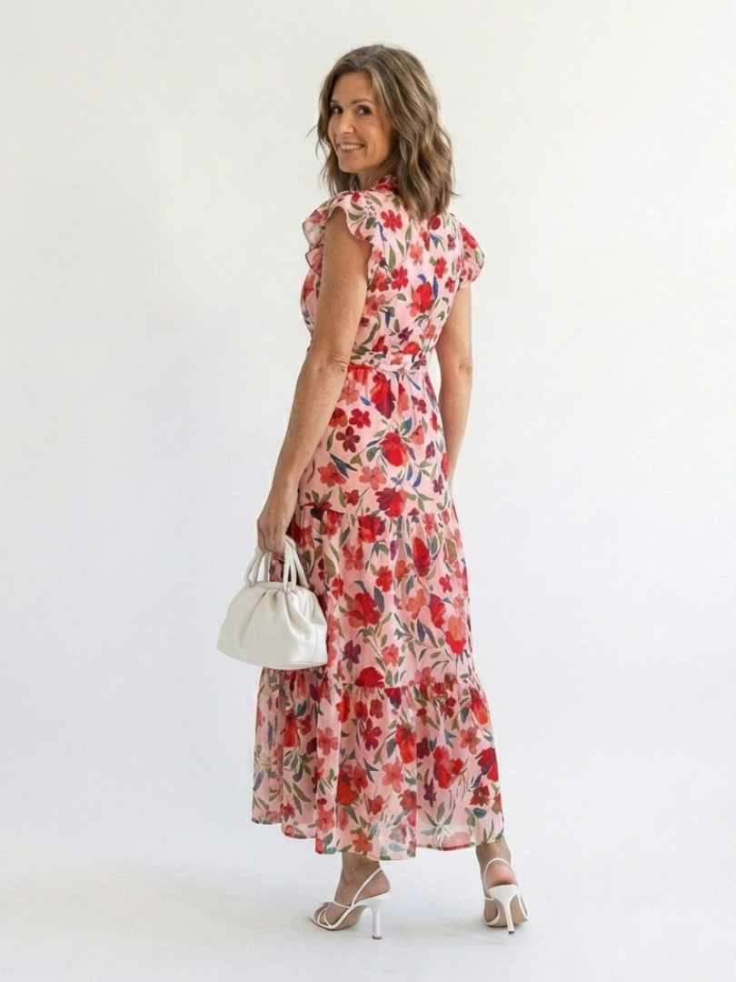 Lila | Vestito midi con scollo a V e volant, con stampa floreale