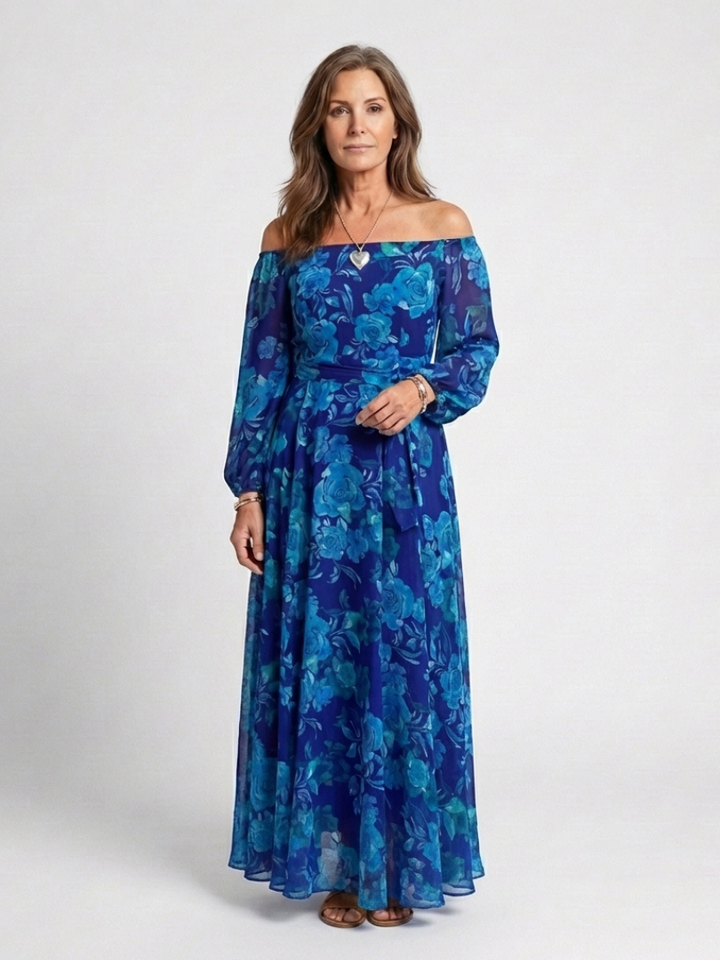 Chloe | Vestito lungo floreale con spalle scoperte