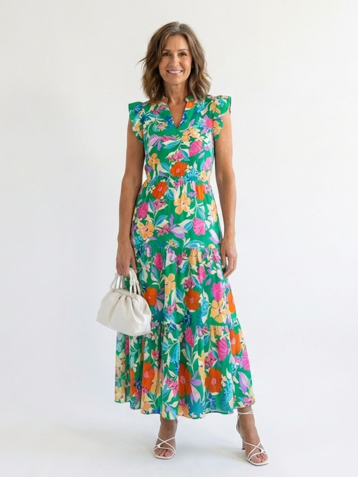 Lila | Vestito midi con scollo a V e volant, con stampa floreale