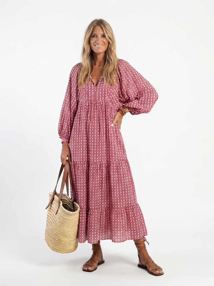 Francesca | Vestito midi a maniche lunghe con stampa geometrica