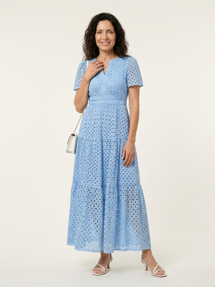 Ana | Vestito midi a maniche corte con scollatura a V e volant