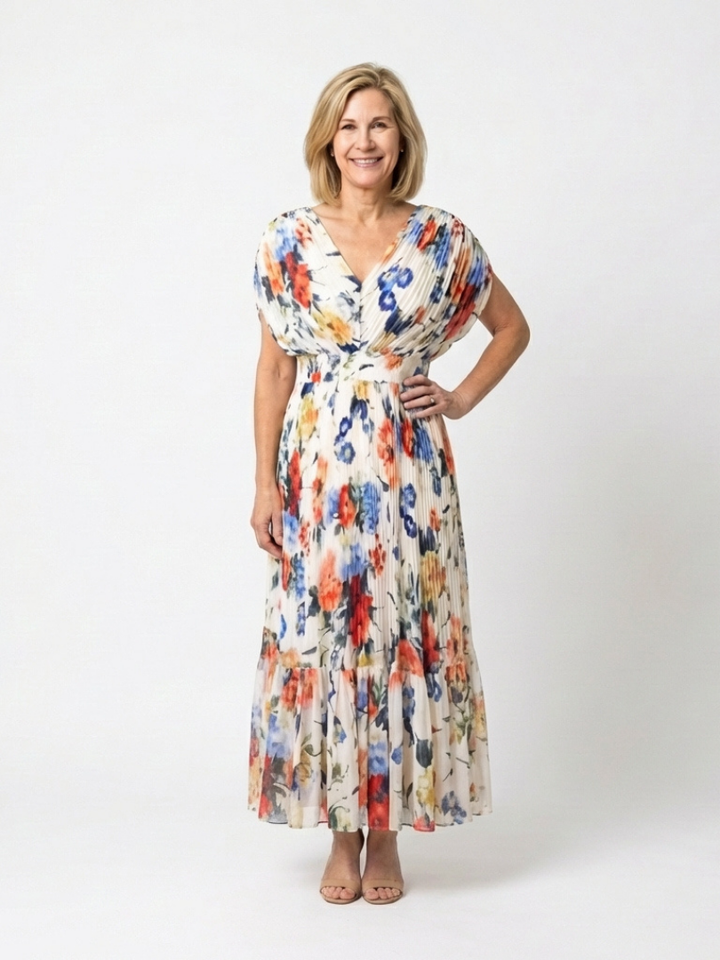 Selena | Vestito midi floreale a manica corta