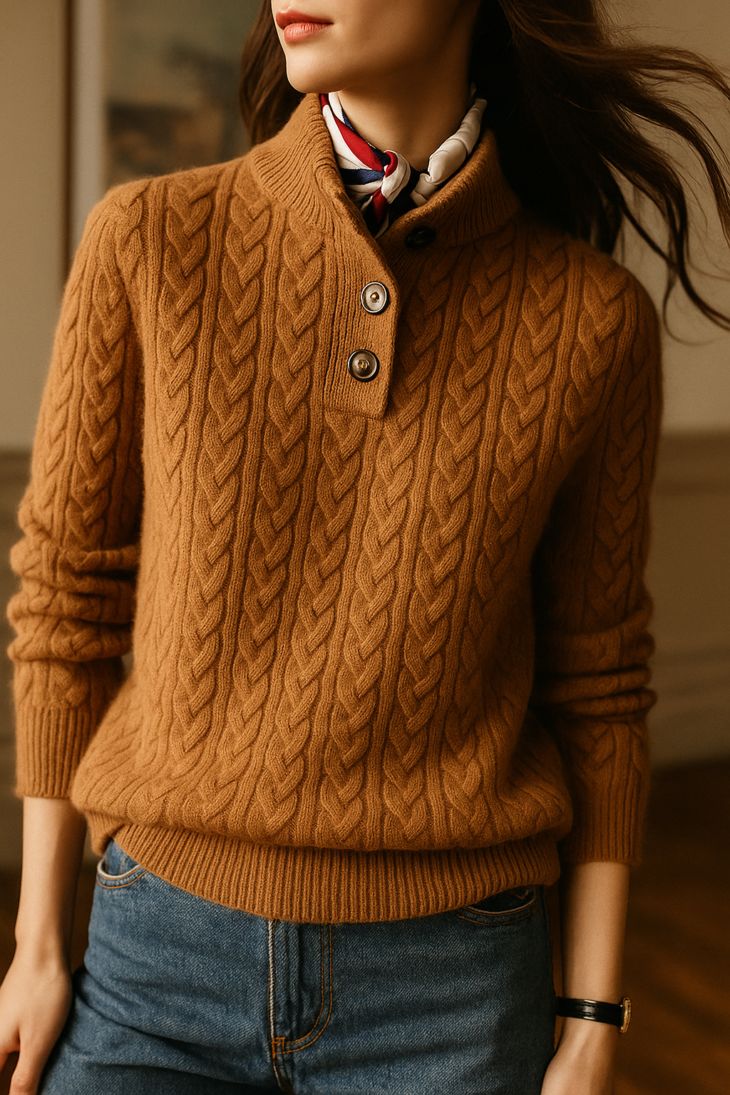 Carla | Maglione a Maglia Intrecciata con Bottoni