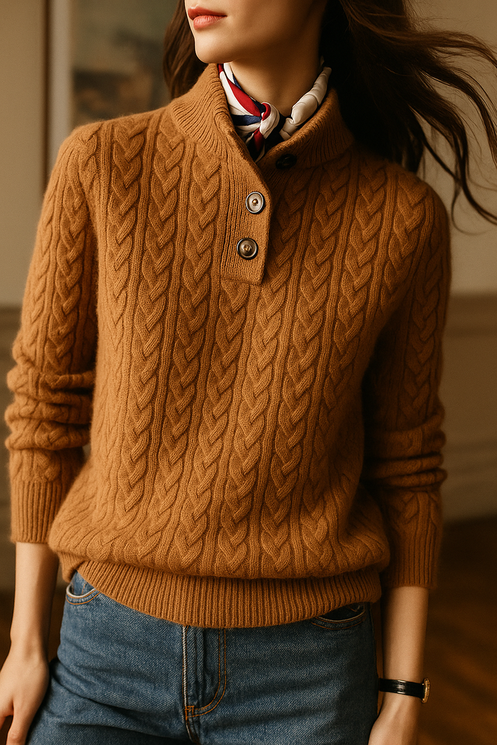 Carla | Maglione a Maglia Intrecciata con Bottoni