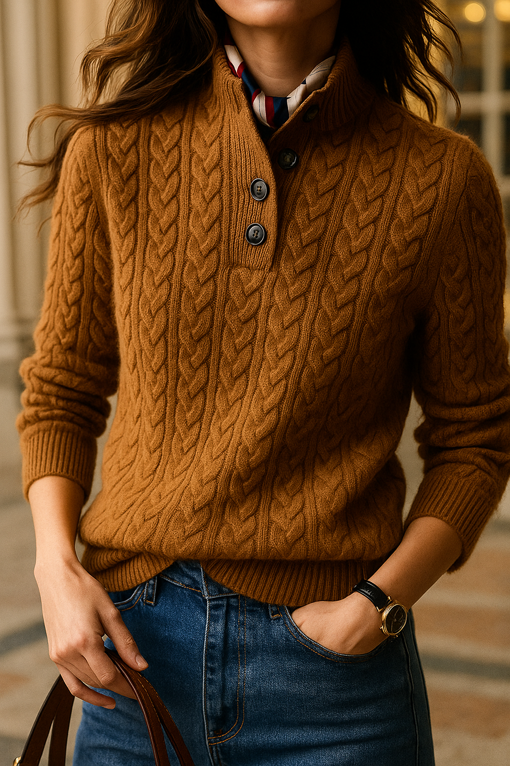 Carla | Maglione a Maglia Intrecciata con Bottoni