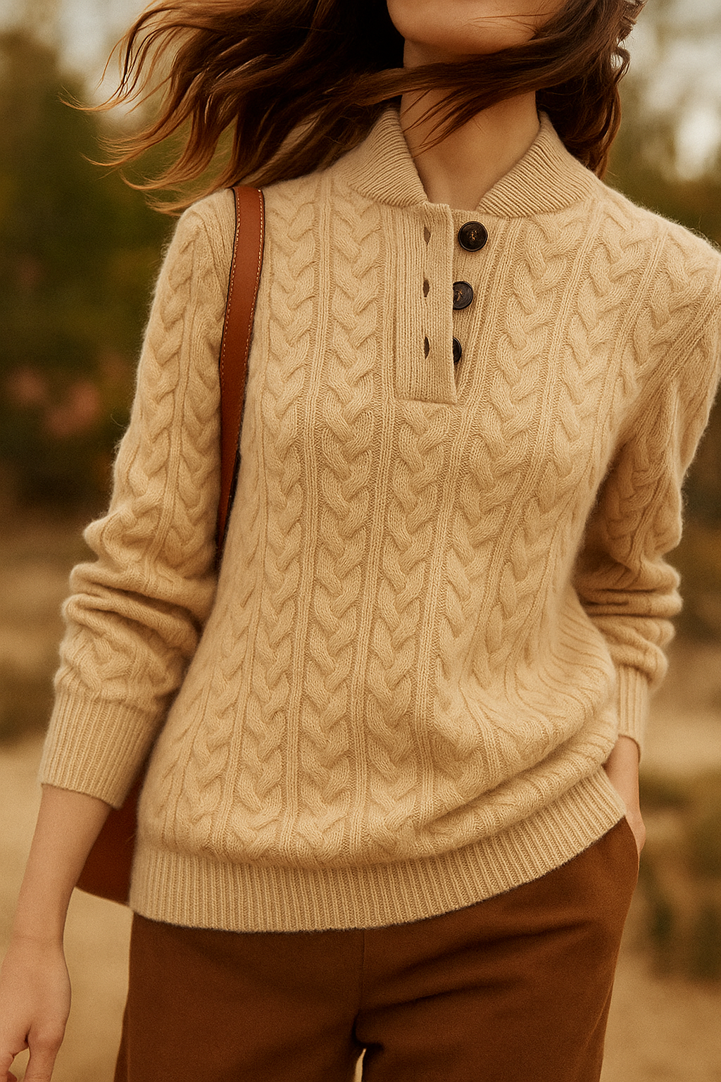 Carla | Maglione a Maglia Intrecciata con Bottoni