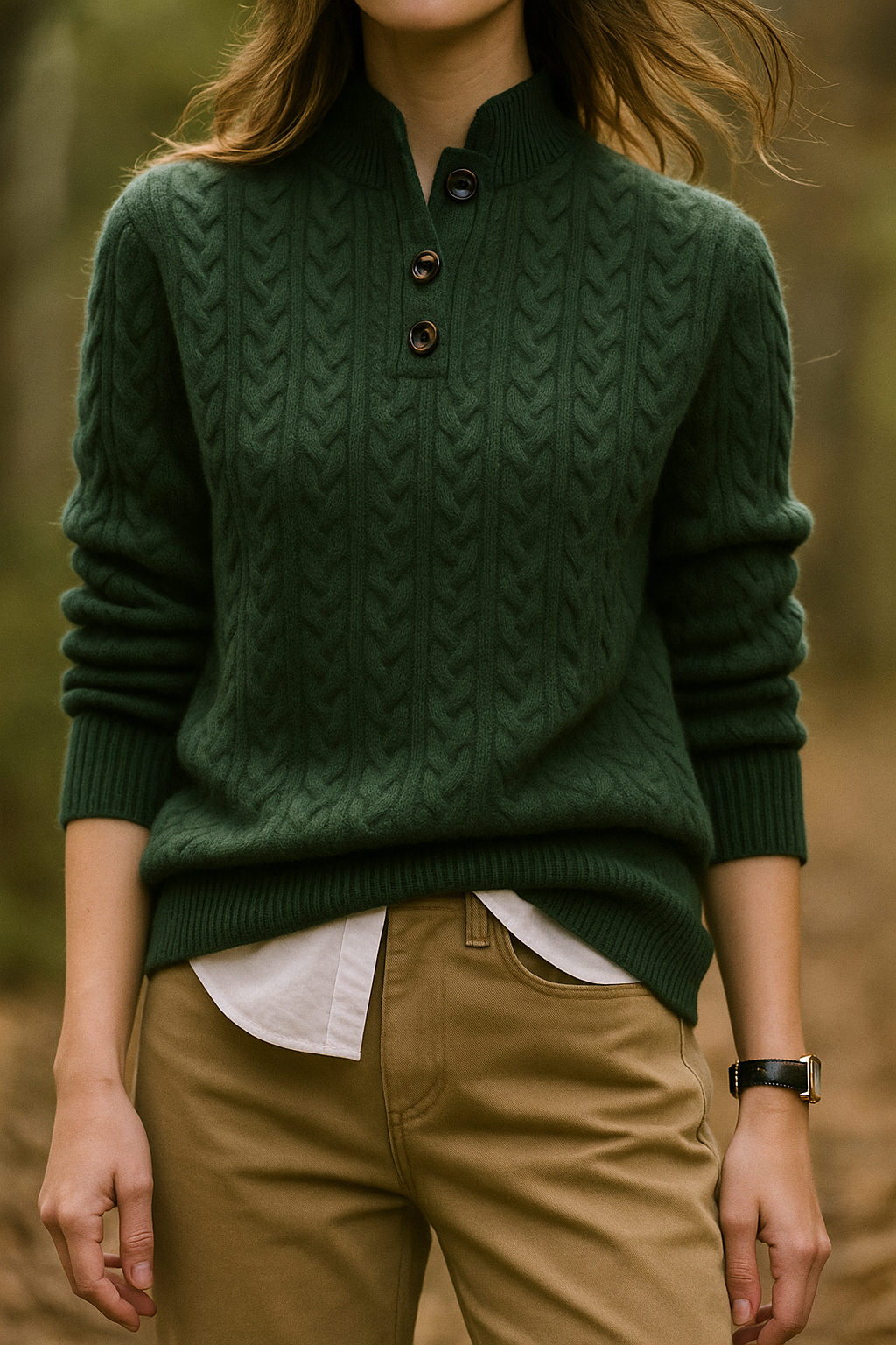 Carla | Maglione a Maglia Intrecciata con Bottoni