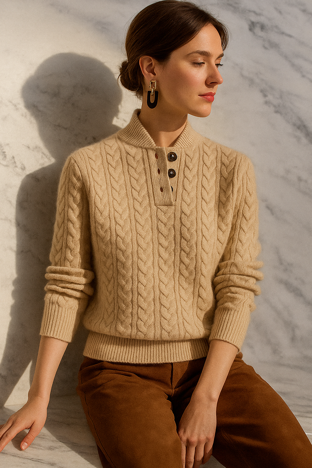Carla | Maglione a Maglia Intrecciata con Bottoni