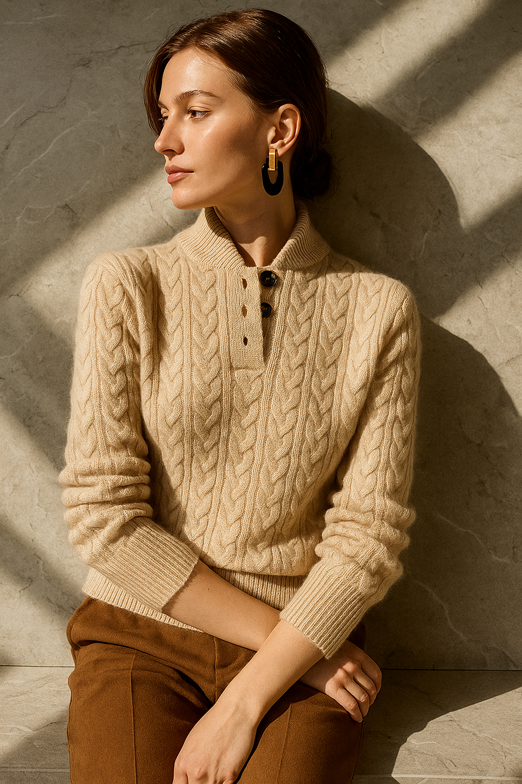 Carla | Maglione a Maglia Intrecciata con Bottoni