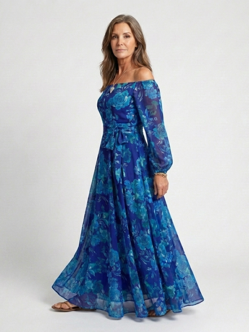 Chloe | Vestito lungo floreale con spalle scoperte