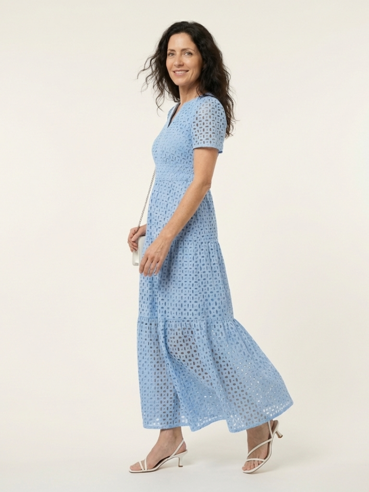 Ana | Vestito midi a maniche corte con scollatura a V e volant