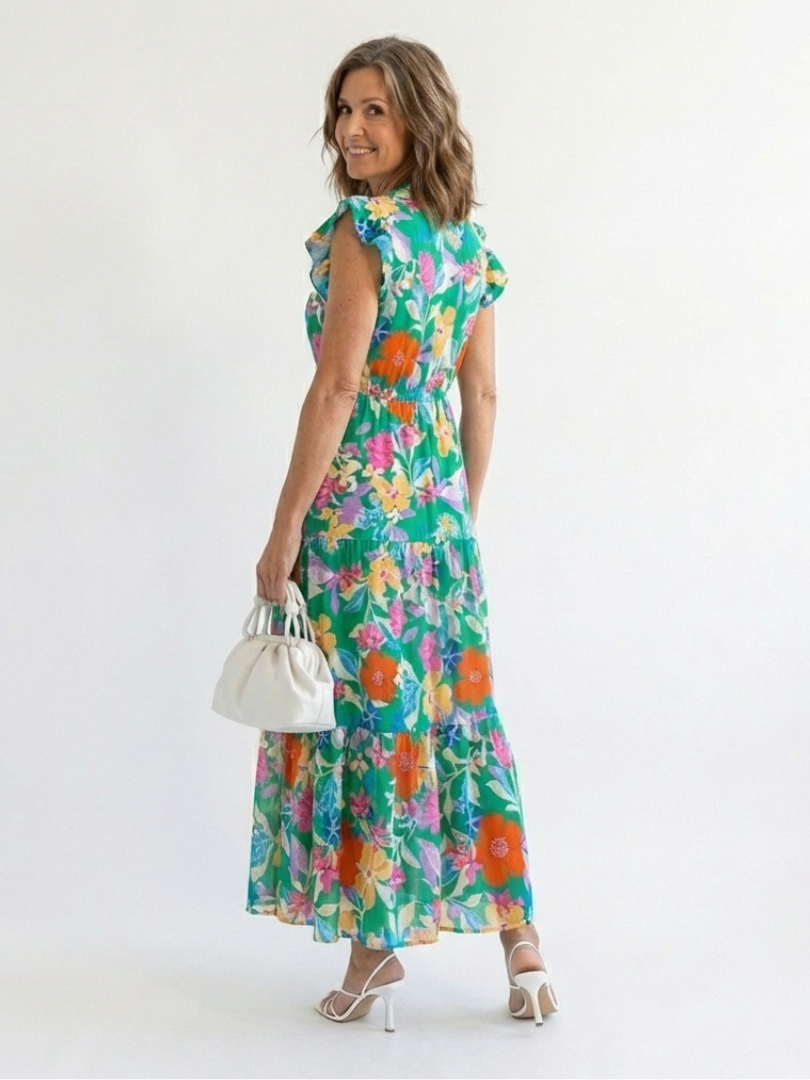 Lila | Vestito midi con scollo a V e volant, con stampa floreale
