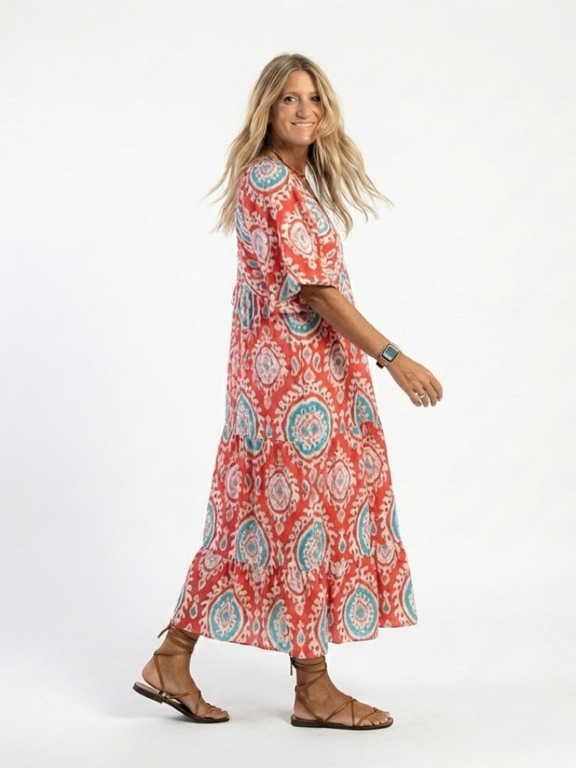 Zoe  | Vestito midi a manica corta con scollo a V e stampa Paisley