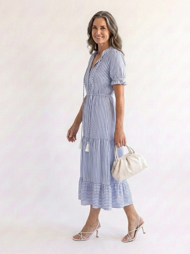 Dakota | Vestito midi con strati a righe e maniche corte