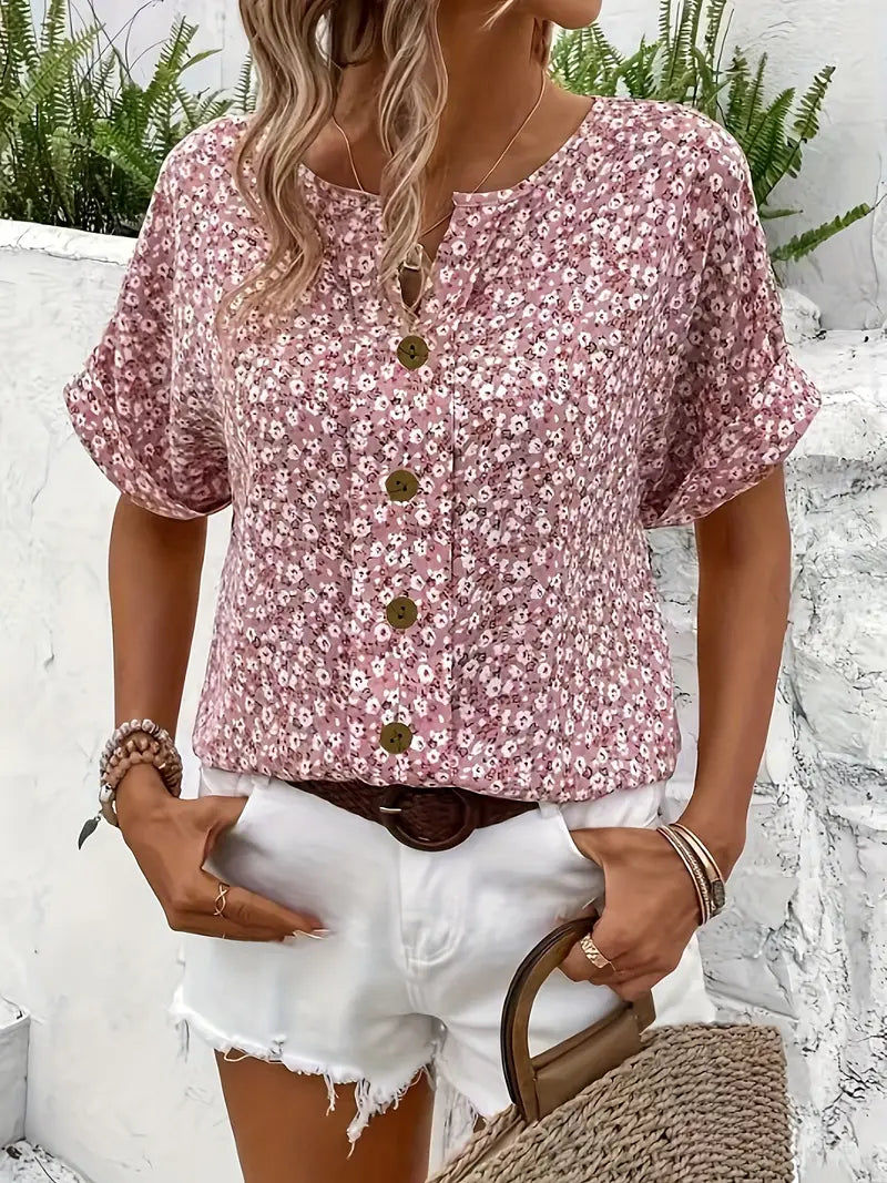 Selestia - Blusa floreale con bottoni