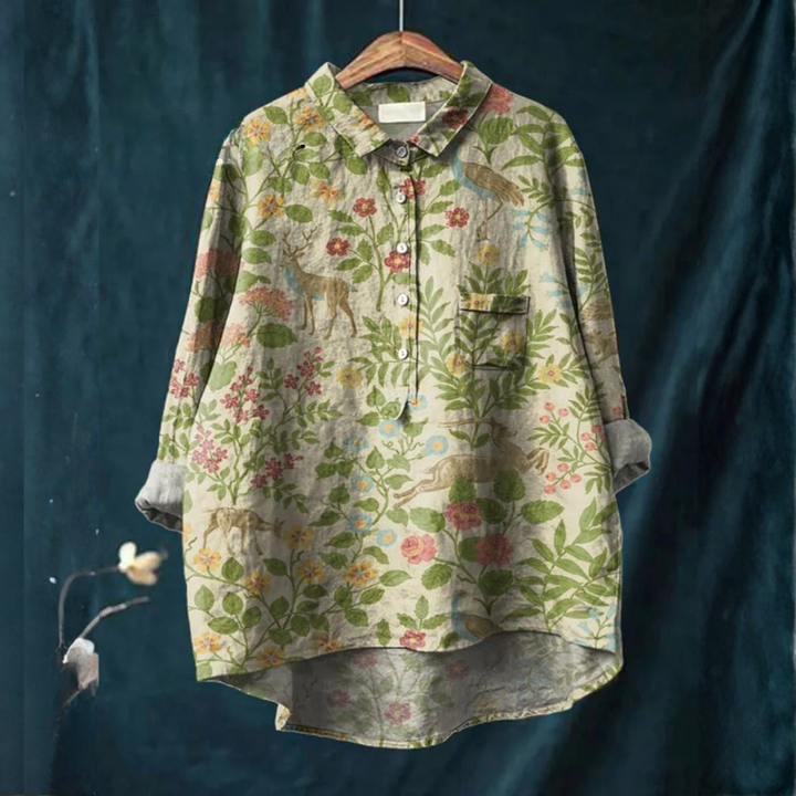 Elena – Camicia di lino con stampa