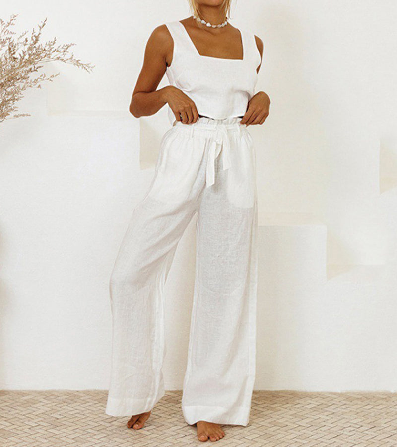 Milena - Completo di due pezzi con top minimalista e pantaloni a gamba larga