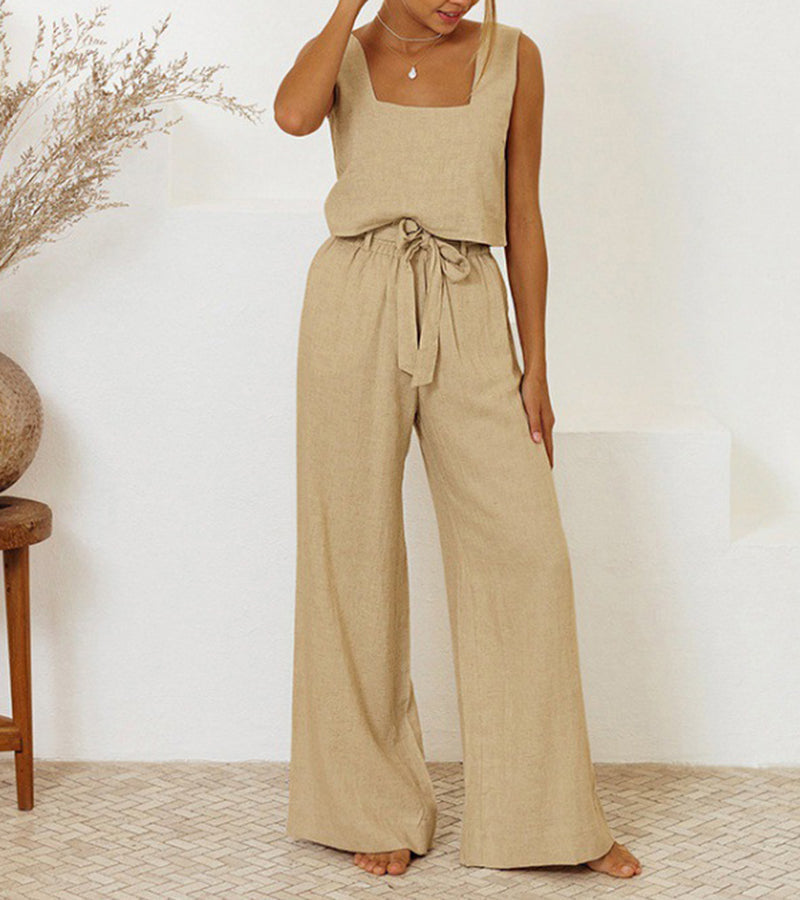 Milena - Completo di due pezzi con top minimalista e pantaloni a gamba larga