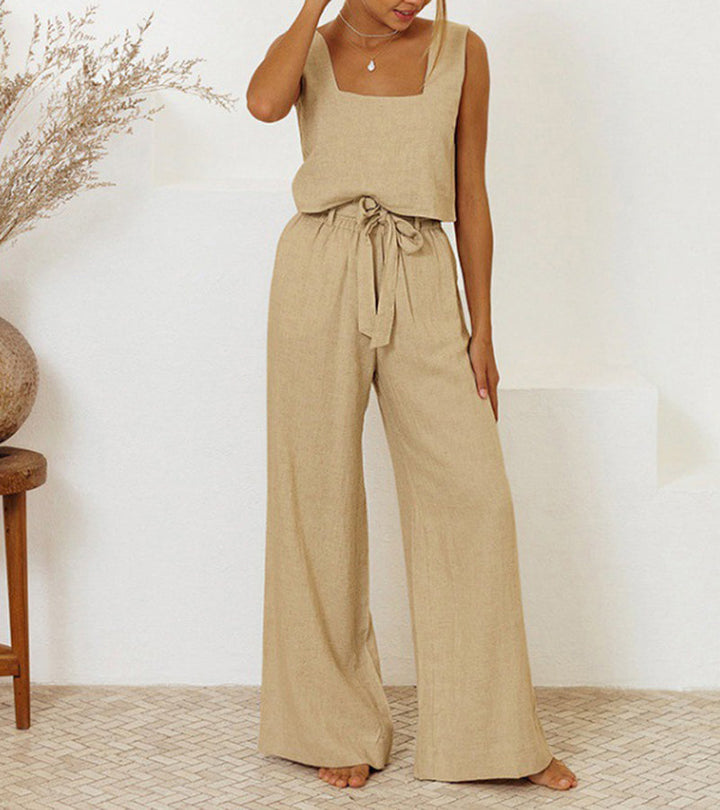 Milena - Completo di due pezzi con top minimalista e pantaloni a gamba larga