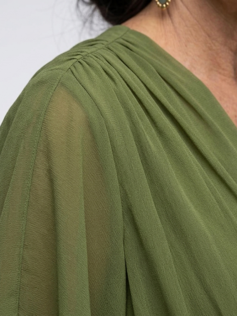 Jade | Abito midi con scollo a V, vita drappeggiata e fiocco