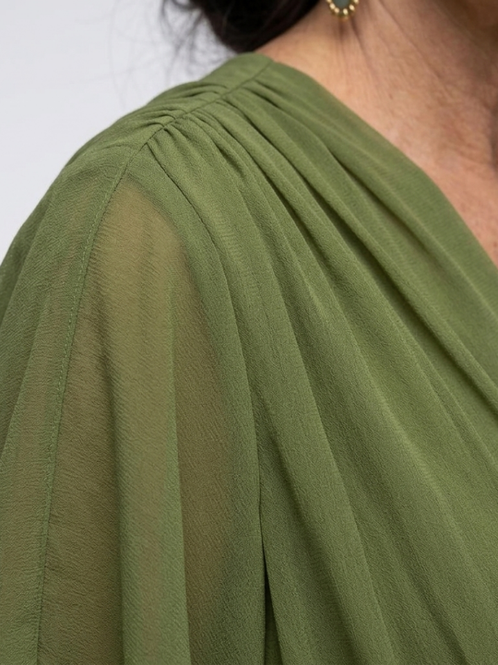 Jade | Abito midi con scollo a V, vita drappeggiata e fiocco