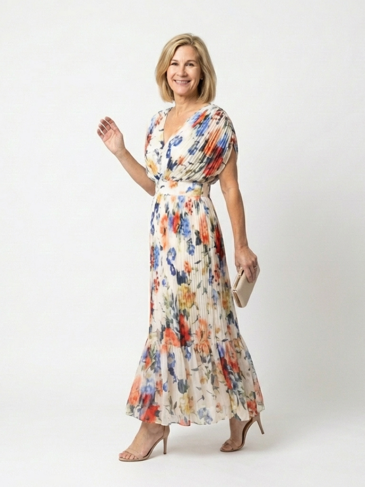 Selena | Vestito midi floreale a manica corta