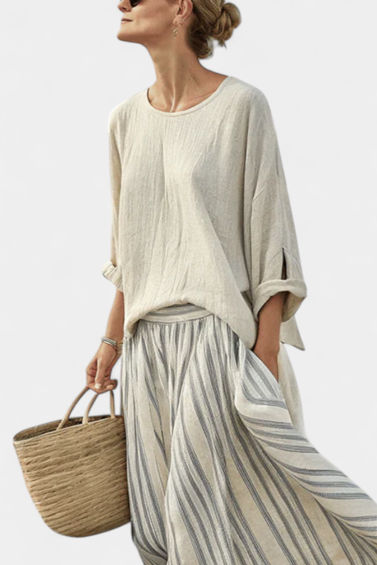 Aurora – blusa comoda e gonna midi a righe