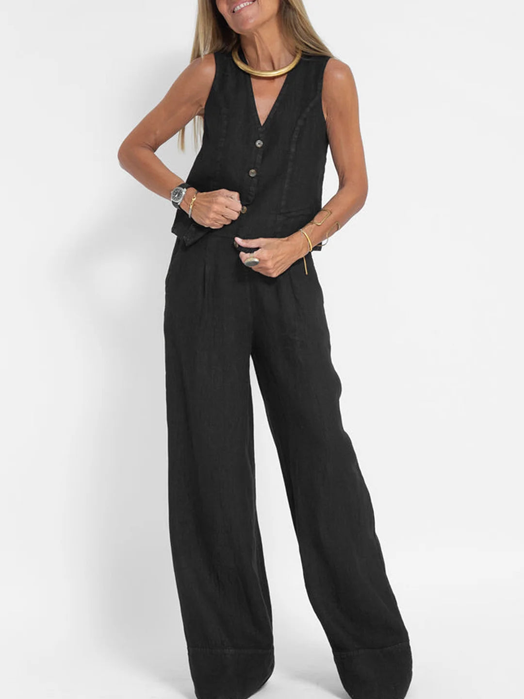 Aira - Completo di due pezzi con gilet e pantaloni a gamba larga
