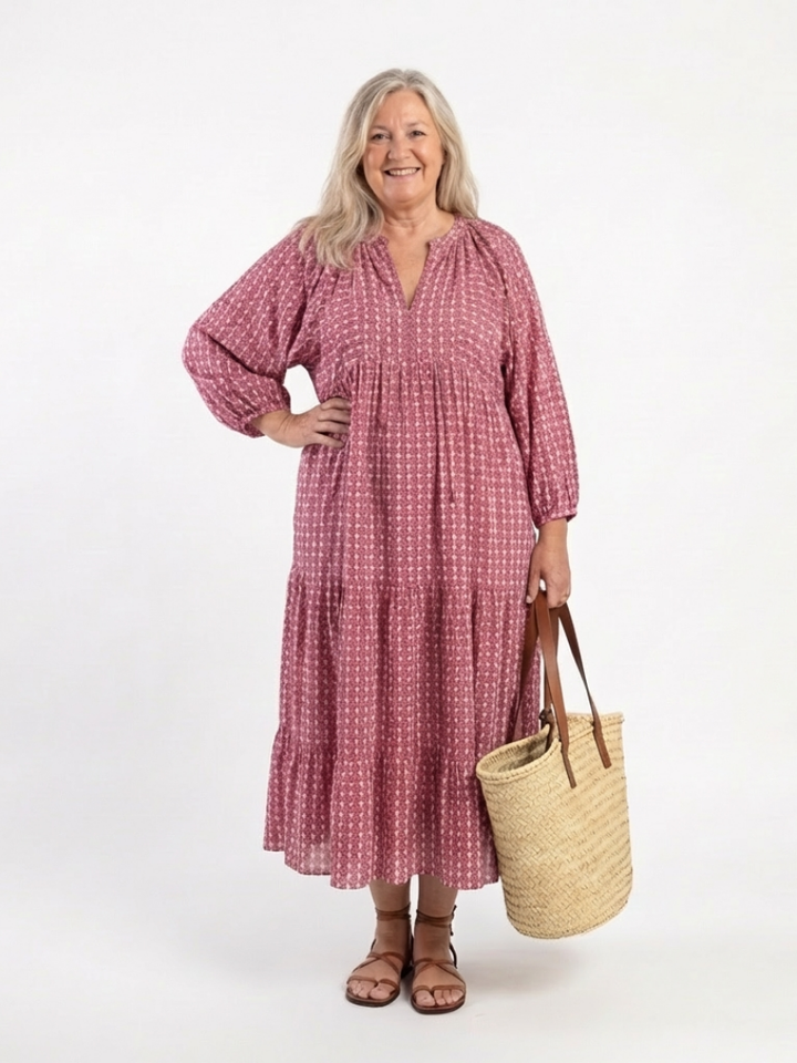 Francesca | Vestito midi a maniche lunghe con stampa geometrica