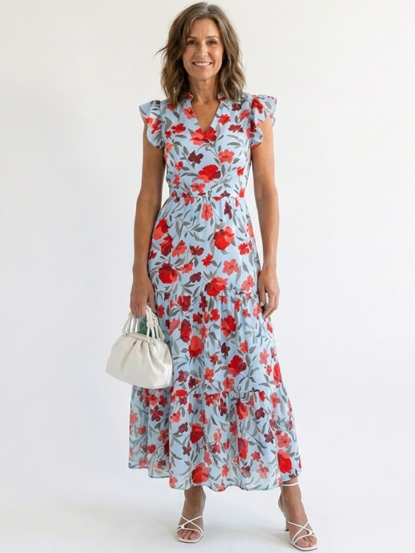 Lila | Vestito midi con scollo a V e volant, con stampa floreale