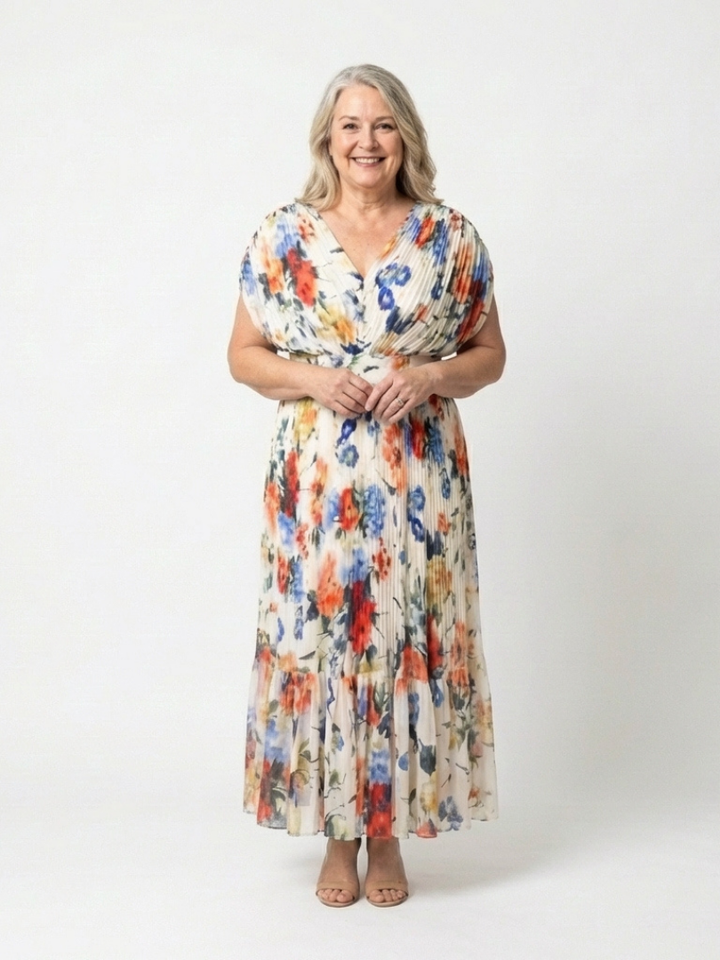 Selena | Vestito midi floreale a manica corta
