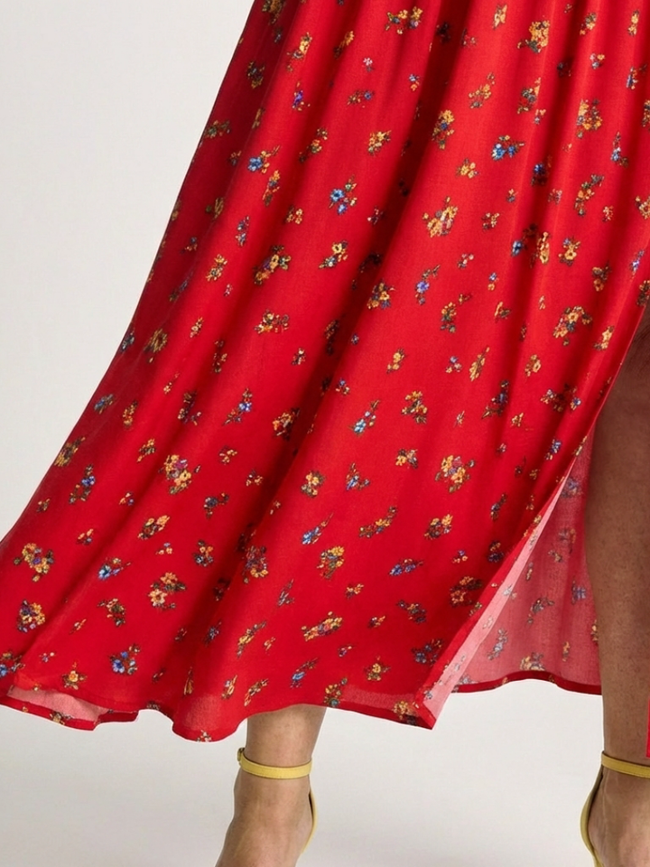 Yasmin | Vestito midi con colletto quadrato, stampa floreale e maniche a sbuffo