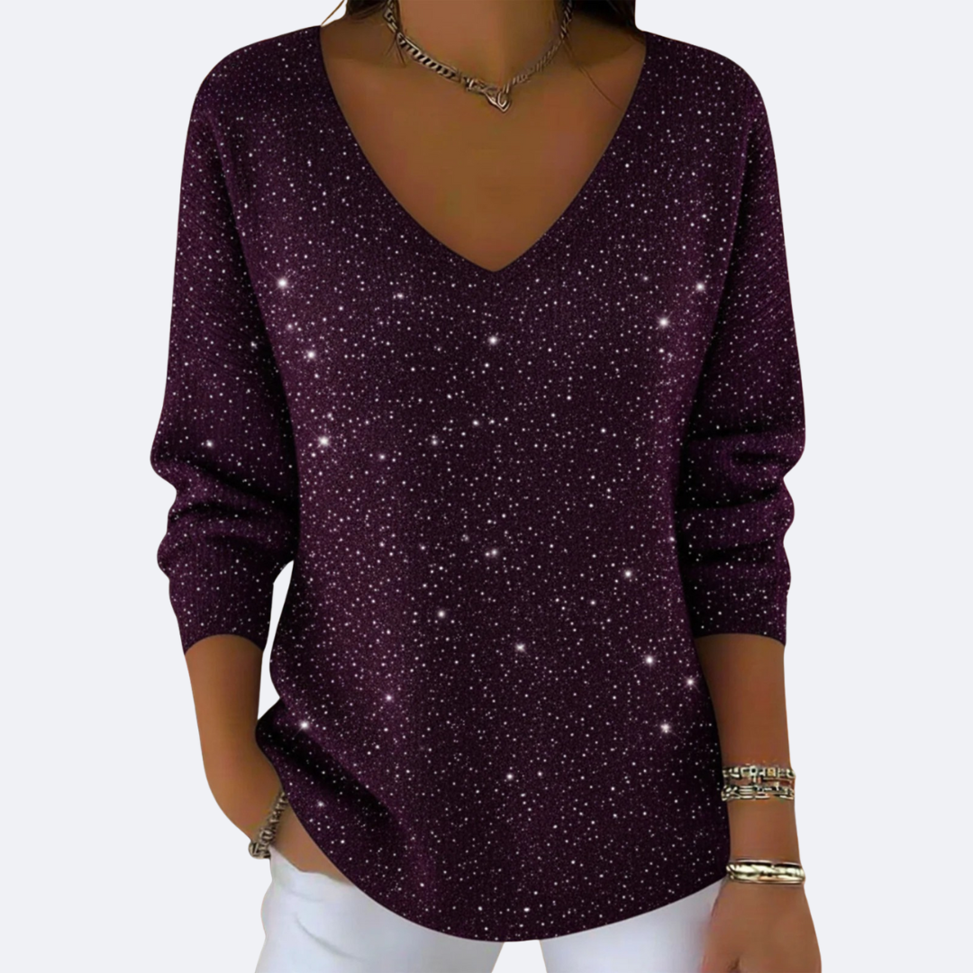 GIULIA - Elegante Maglione con Collo a V e Glitter