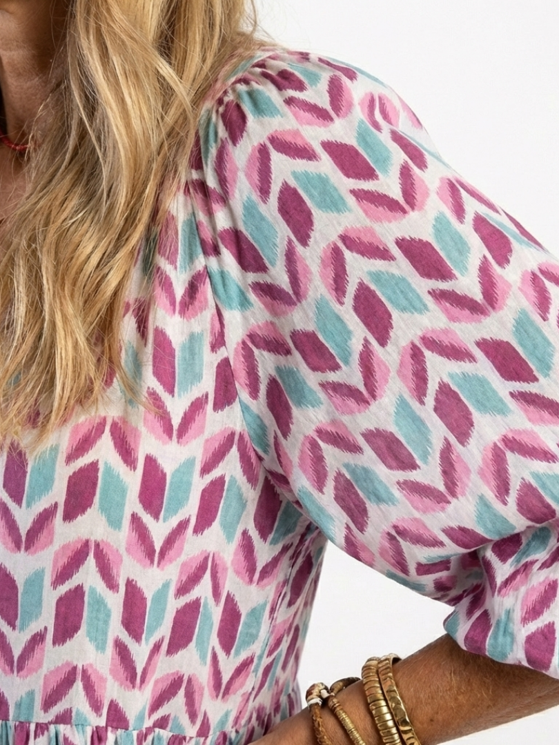 Nadia | Vestito midi a maniche lunghe con strati e stampa geometrica