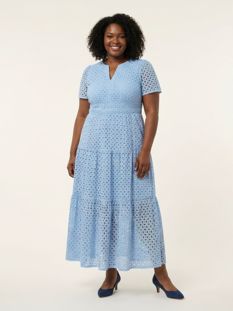 Ana | Vestito midi a maniche corte con scollatura a V e volant