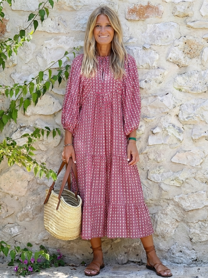 Francesca | Vestito midi a maniche lunghe con stampa geometrica