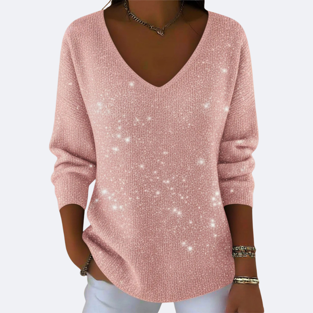 GIULIA - Elegante Maglione con Collo a V e Glitter