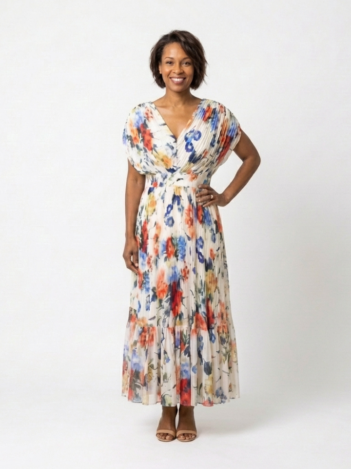 Selena | Vestito midi floreale a manica corta