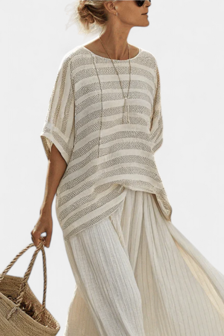 Graziella – top a righe in bambù naturale e pantaloni fluidi in lino