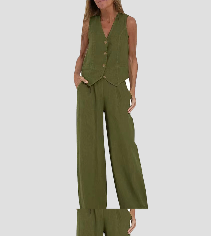 Aira - Completo di due pezzi con gilet e pantaloni a gamba larga