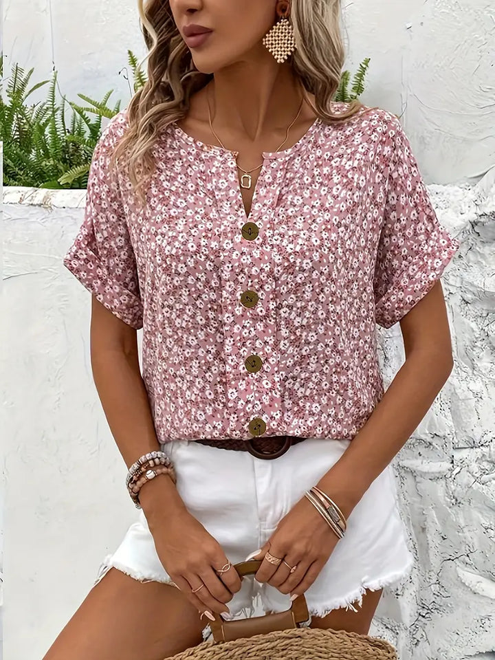 Selestia - Blusa floreale con bottoni