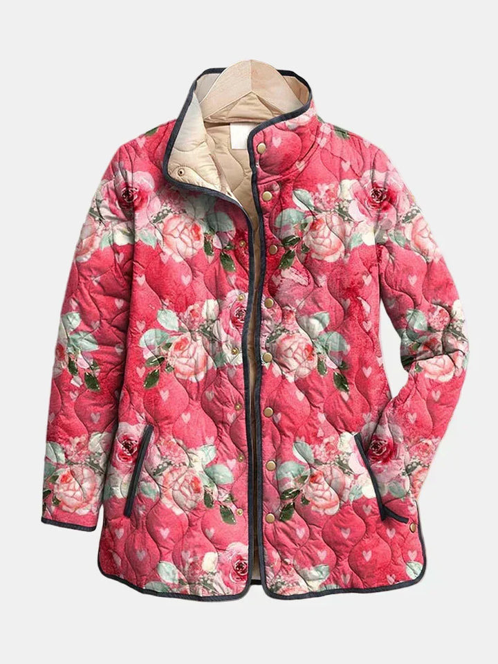 Freya | Giacca Trapuntata con Stampa Floreale Rosa Incantevole