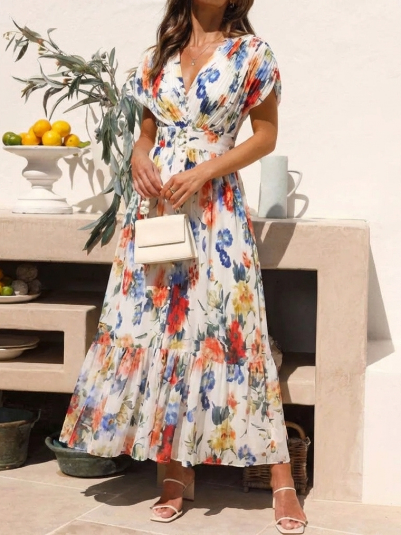 Selena | Vestito midi floreale a manica corta