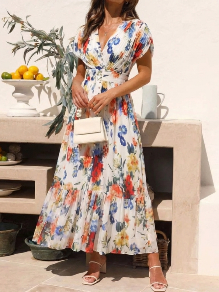 Selena | Vestito midi floreale a manica corta