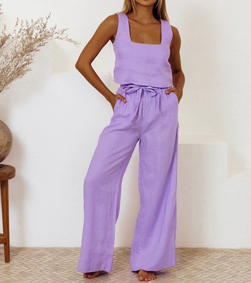 Milena - Completo di due pezzi con top minimalista e pantaloni a gamba larga