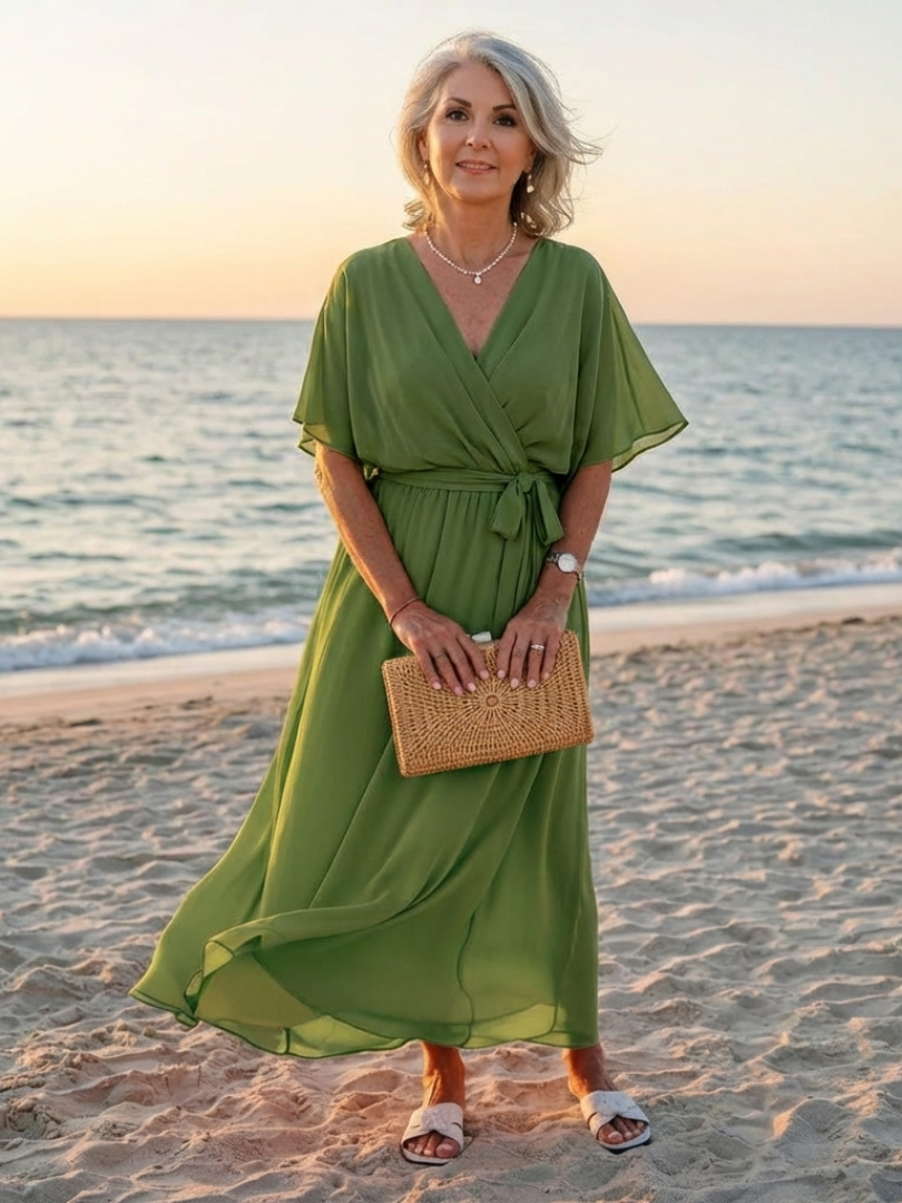 Jade | Abito midi con scollo a V, vita drappeggiata e fiocco