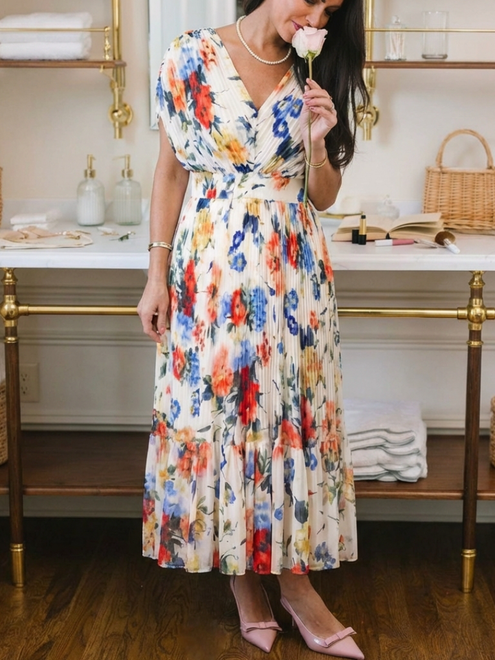 Selena | Vestito midi floreale a manica corta