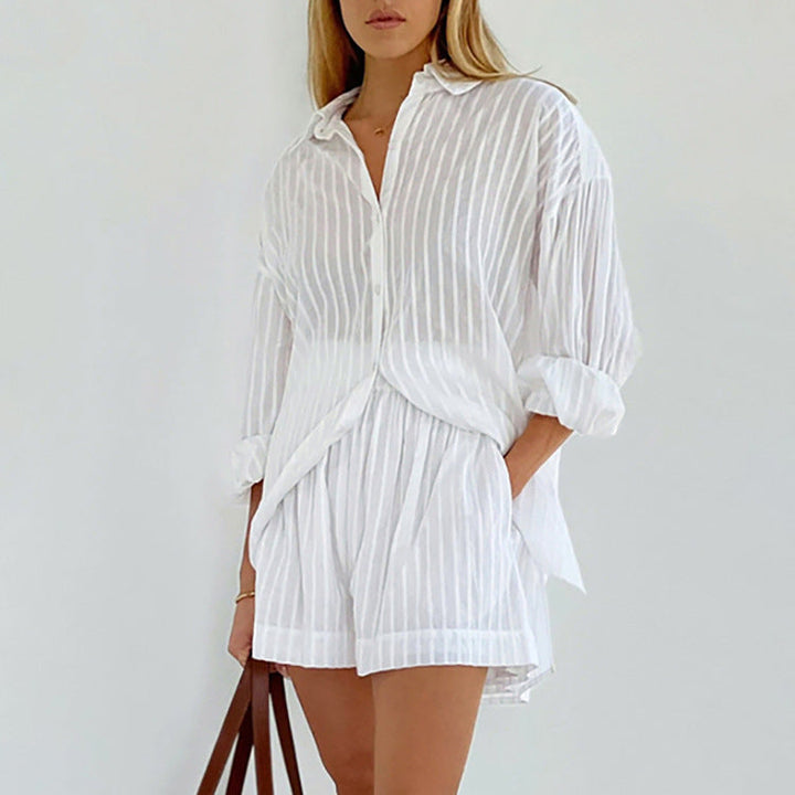 Yselia - Completo di due pezzi fluido con camicia e pantaloni corti