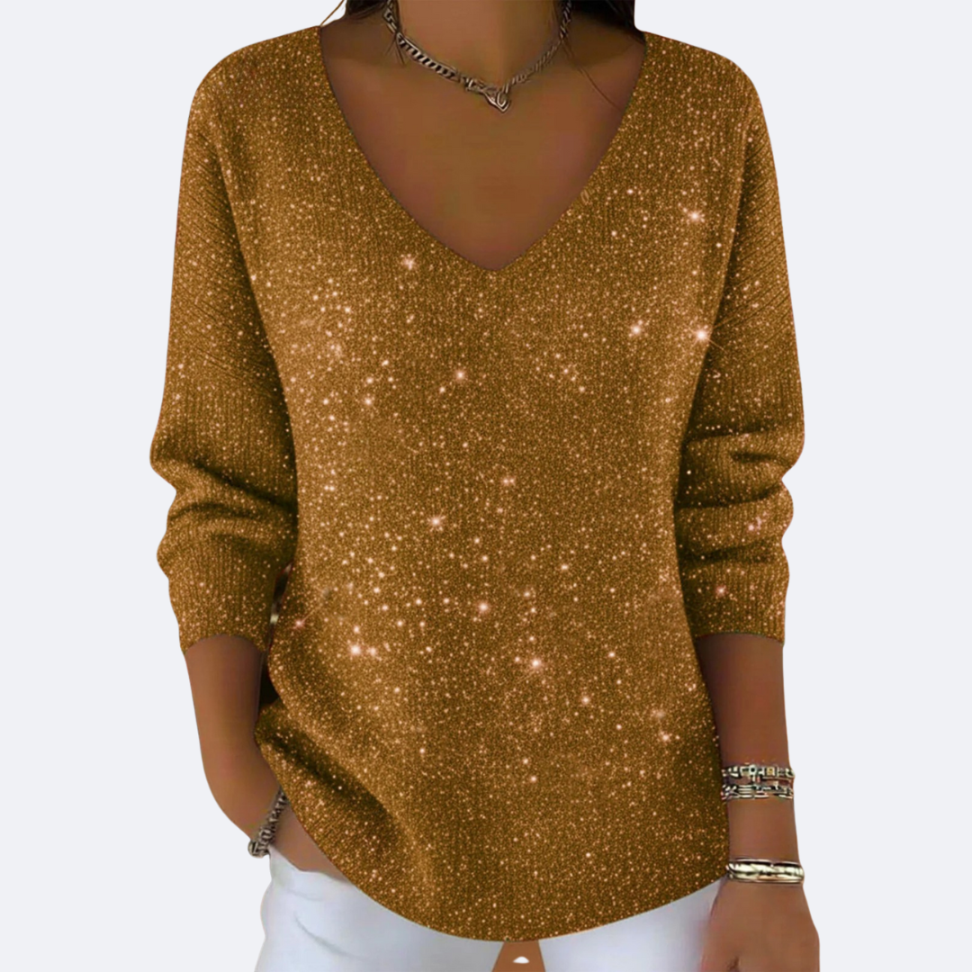GIULIA - Elegante Maglione con Collo a V e Glitter